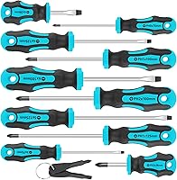 Amartisan 10-Piece Magnetic Screwdriver Set: 5 Phillips & 5 Slotted Tips, Cushion Grip, Portable Key Drivers (Blue)