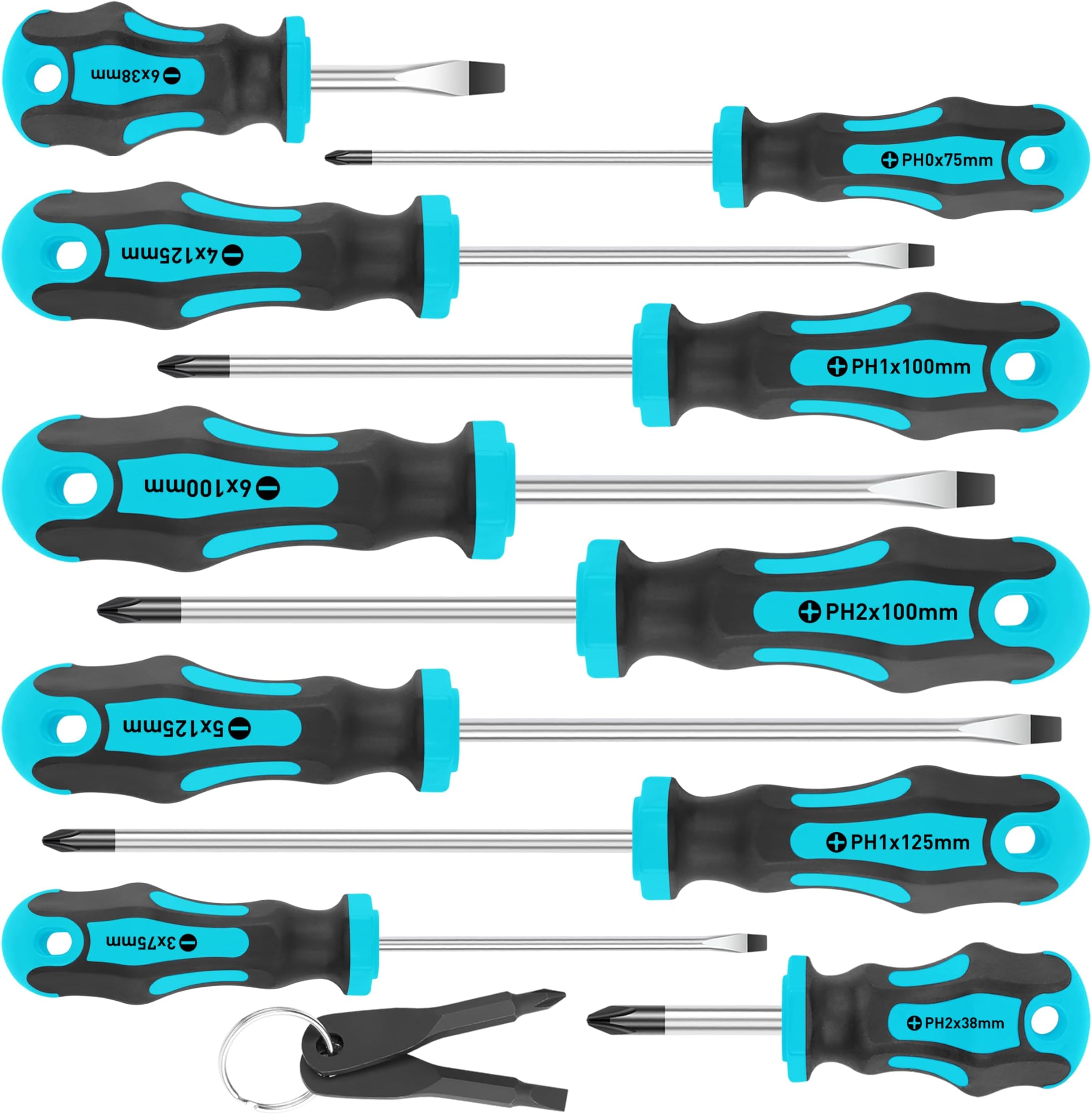 10-Piece Magnetic Screwdrivers Set, 5 Phillips and 5 Slotted Tips Professional Cushion Grip Screwdriver Set 2pcs Portable Multifunction Key Mini Screwdriver (Blue)