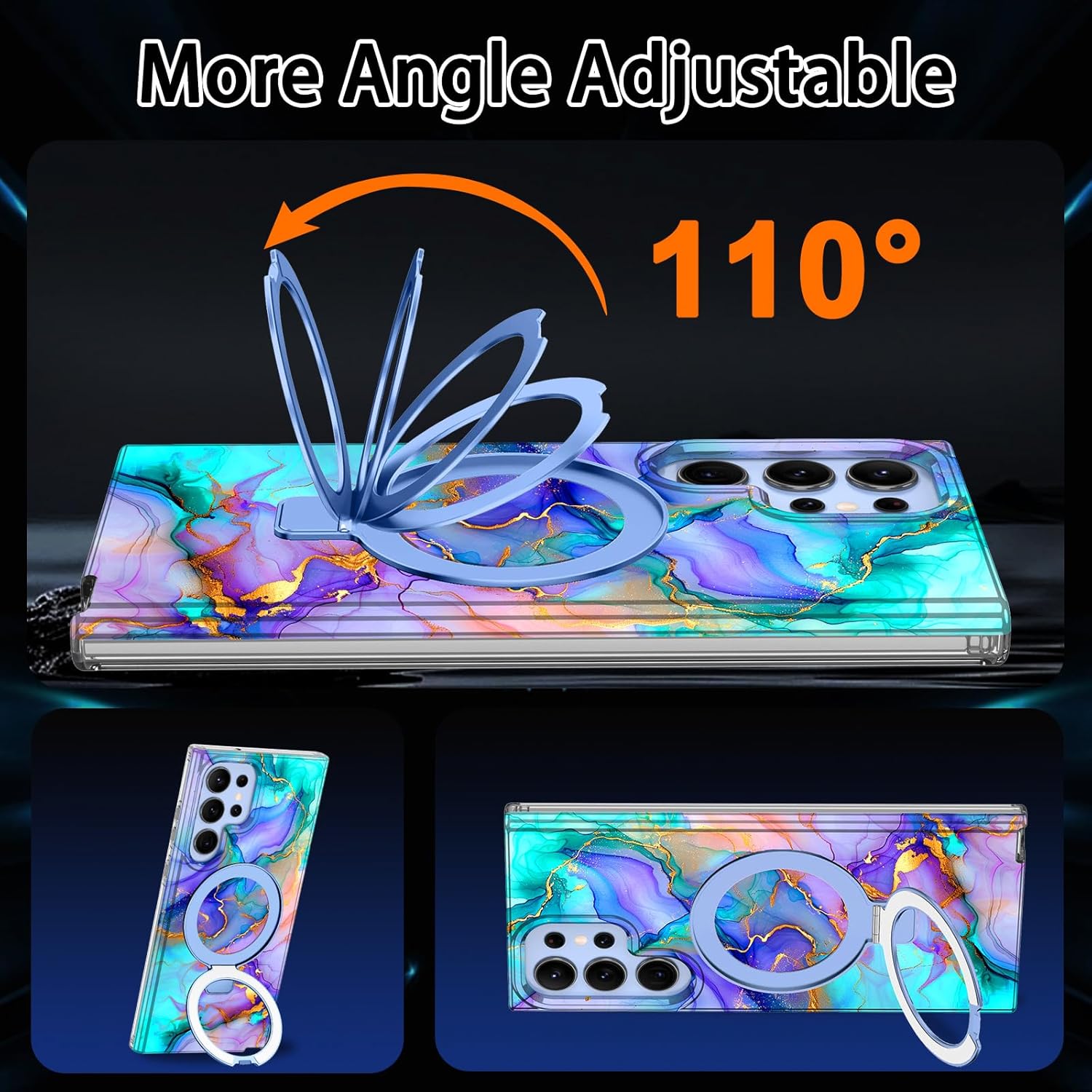 Magnetic for Samsung Galaxy S23 Ultra Case with Invisible Ring Stand [Compatible with MagSafe], Full Body Rugged Slim Women Men Girl Shockproof Marble Pattern Design Case,Blue Violet - Image 4