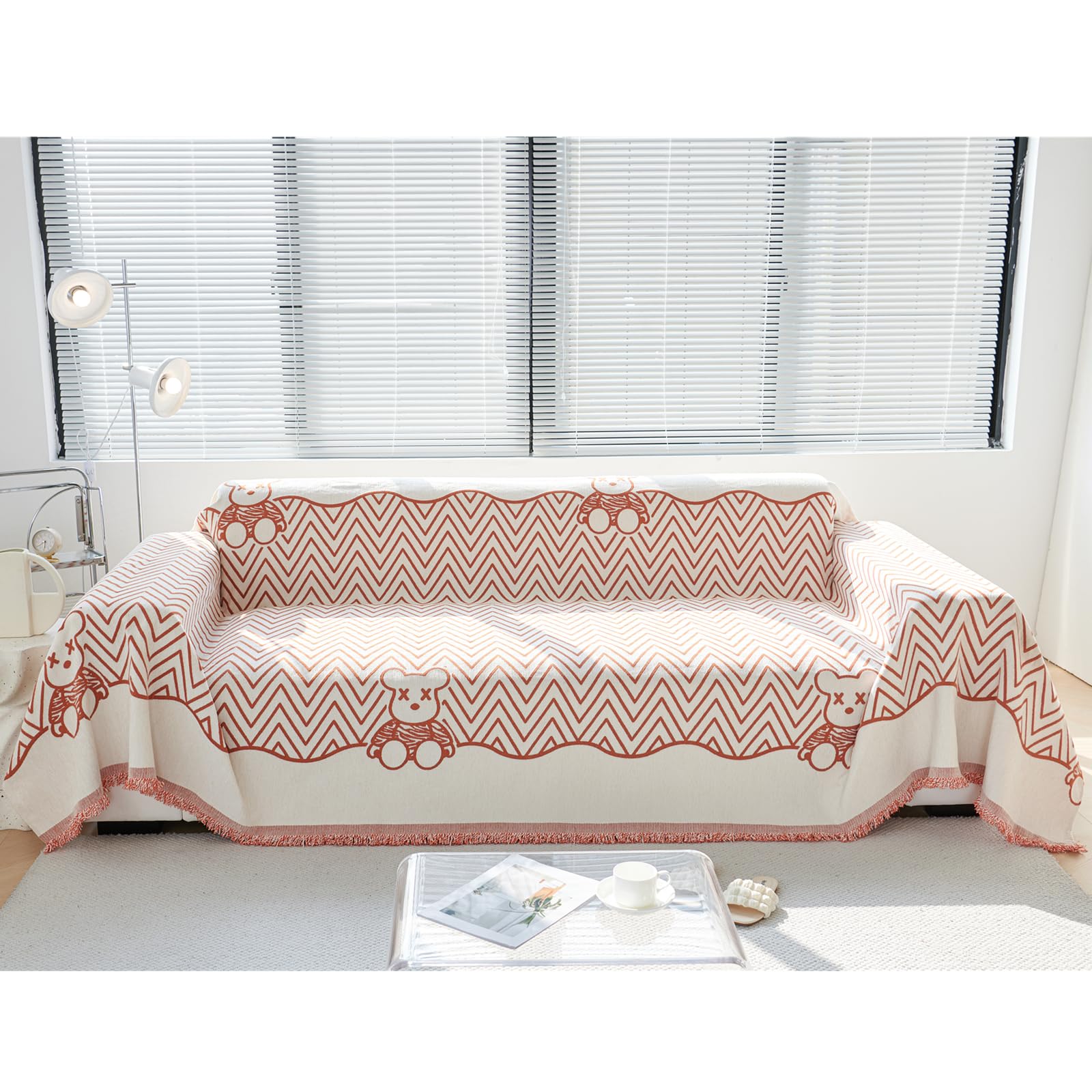 Couverture de canapé avec motif ours jeté de canapé orange 2 places 180x230cm