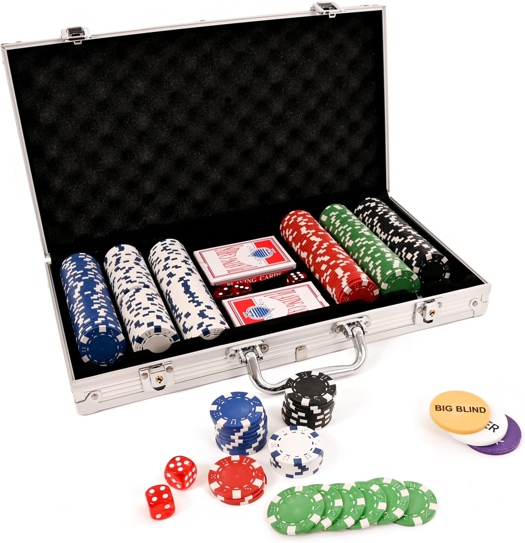 M.Y Texas Hold'em Poker Set - 300 Piece Set in Aluminium Case with 11.5g Heavyweight Poker Chips 2 Decks of Playing Cards Dealer Big Blind and Small Blind Buttons and 5 Dice