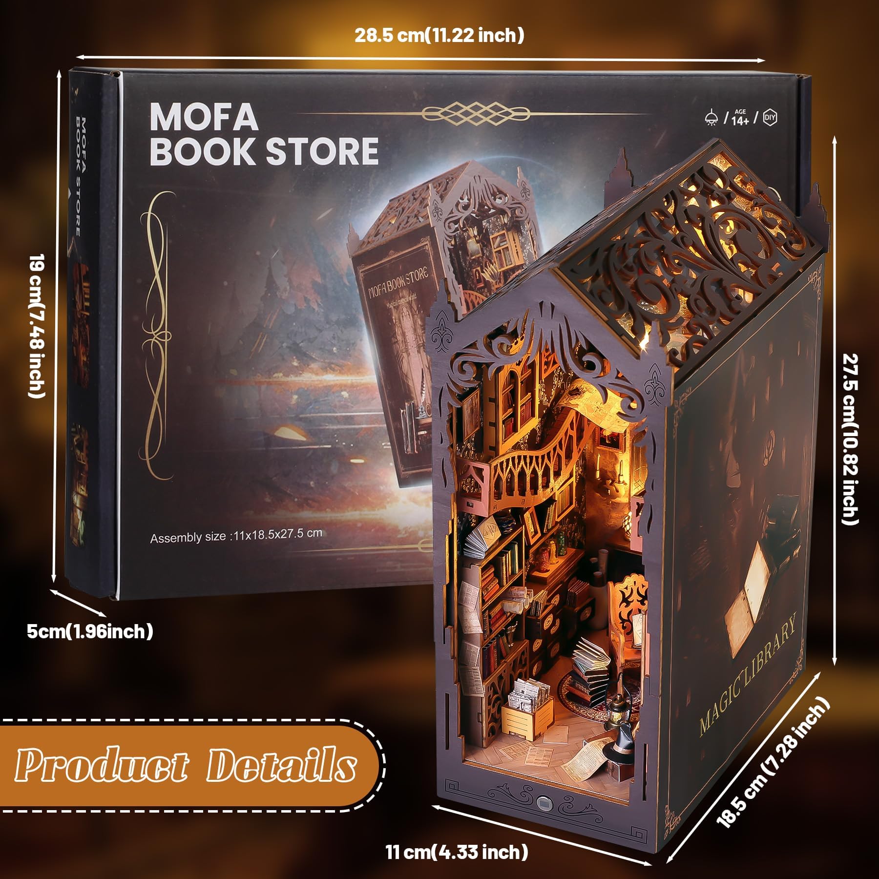 CSYY Book Nook Kit, DIY Maison de Poupée Miniature Kit de Maison avec Meubles en Bois et Lumière LED Monde Magique