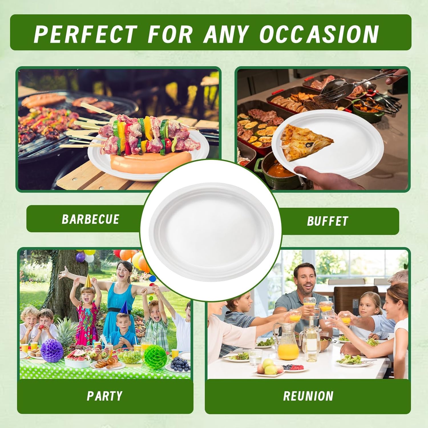 50 PCS White Plates | Compostable Oval Paper Plates 12 Inch | Heavy Duty Disposable Plates Large Platters for BBQ, Picnic, Parties, Home,Easter,St Patricks