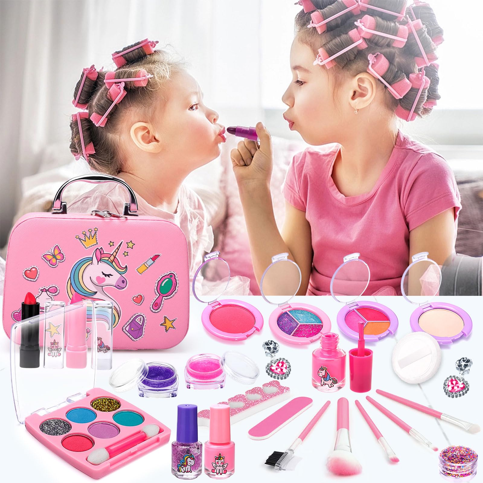 Purpledi Maquillage Enfant Jouet Fille 30pcs Jouet de Maquillage Lavable et Non Toxique, Valise Beauté pour Enfant, Cadeau de Noël Anniversaire pour Fille 3 4 5 6 7 8 Ans
