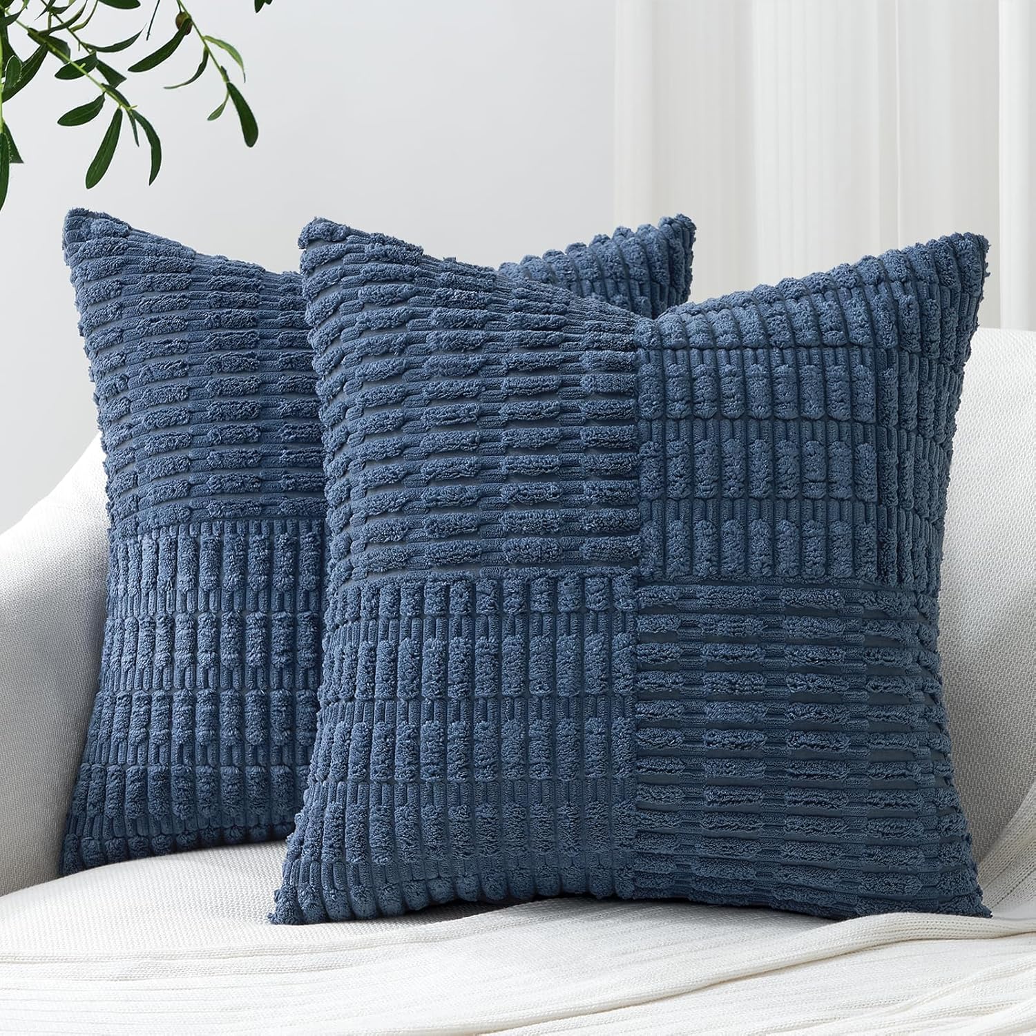 Topfinel Set of 2 Decorative Dustyblue Throw Pillow Covers 20x20 Inch for Couch Sofa Bed, Rustic Farmhouse Boho Home Decor, Soft Corduroy Windmill Textured Striped Patchwork Cushion Cases Dustyblue 20" x 20" (Pack of 2)