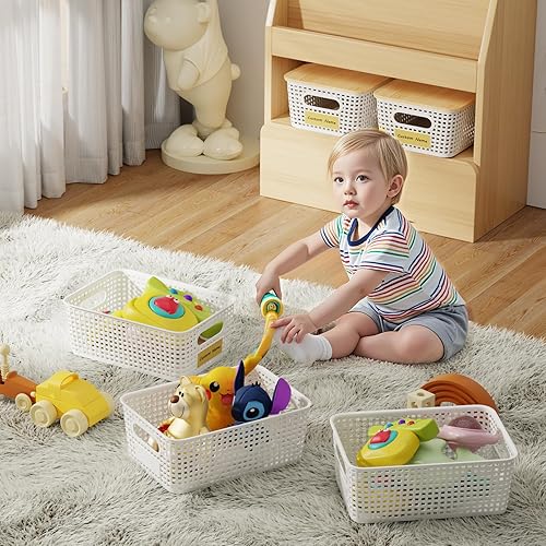 Miniatura 2 de 8 Pack Plastic Storage Bins with Bamboo Lids - Stackable Storage Baskets with Lids for Pantry Organizer and Storage, Small Plastic Stackable Storage