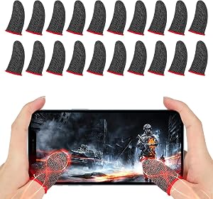 Newseego Finger Sleeve Sets for Gaming Mobile Game Controller Thumb Sleeves [20 Pack], Anti-Sweat Breathable Touchscreen Sensitive Aim Joysticks Finger Set for Rules of Survival/Knives Out (Red)
