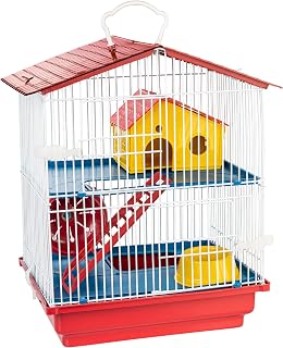 JEL PLAST GAIOLA HAMSTER 2 ANDARES COMPLETA TETO PLÁSTICO, VERMELHO; AZUL, MÉDIA