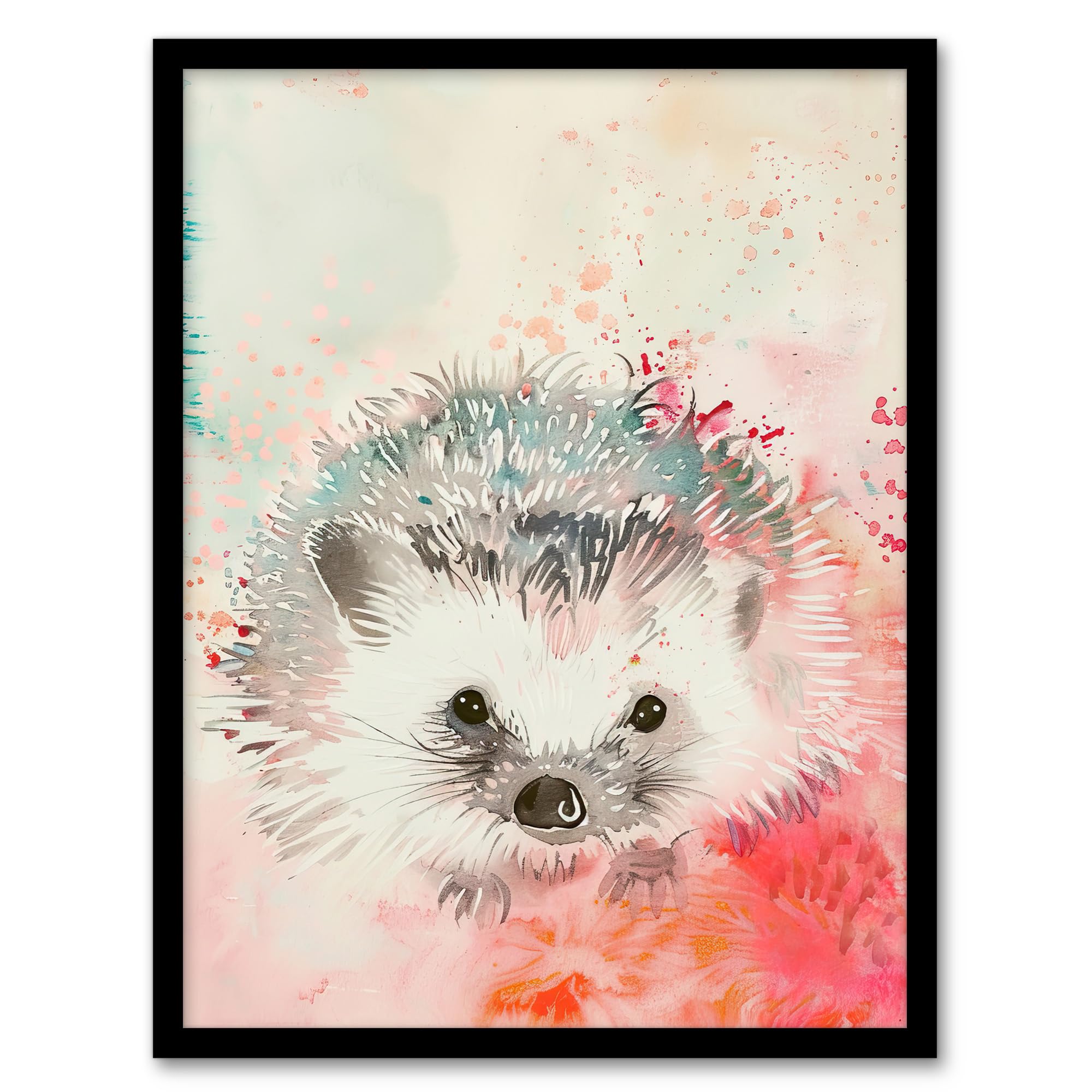 Artery8 Adorable Watercolour Hedgehog Modern Light Pink Wall Art PrintA4 Size from B&Q