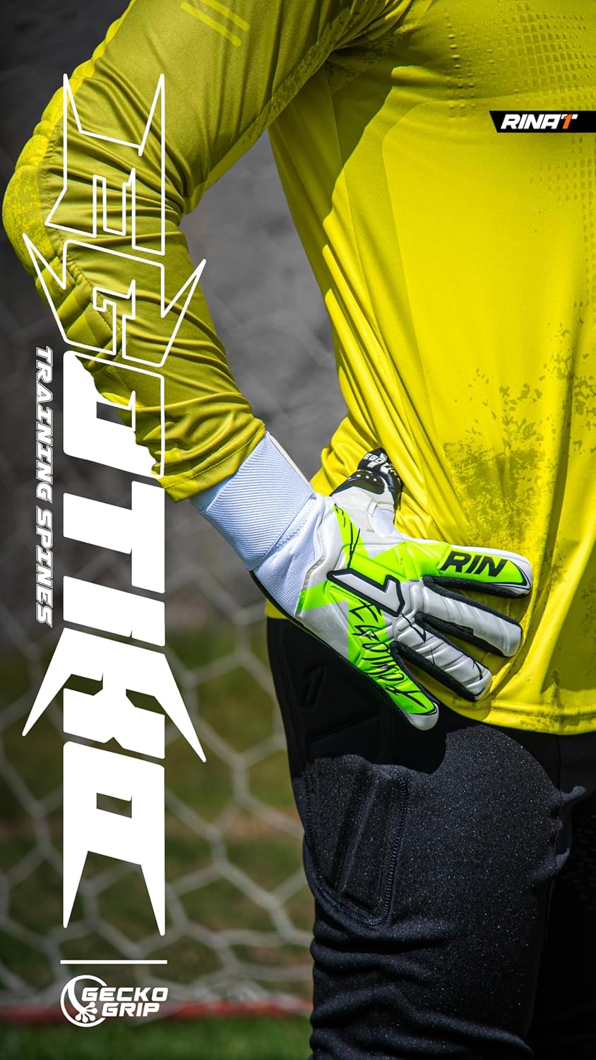 Rinat Egotiko X Turf- Training Spines Goalkeeper Gloves, Negative Cut, Gecko Durable Latex Palm, SPINES: Finger Protection, Flexible spines Prevent hyperextension