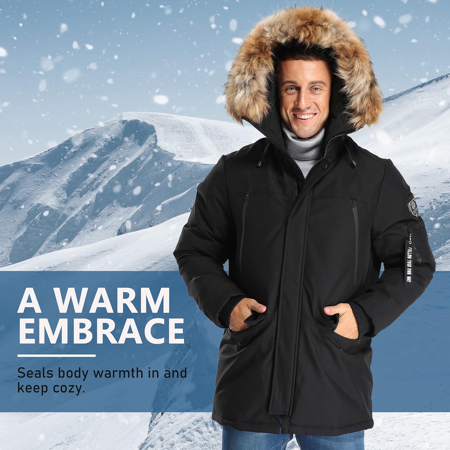 Hood Faux-Fur Trim XS-3XL 