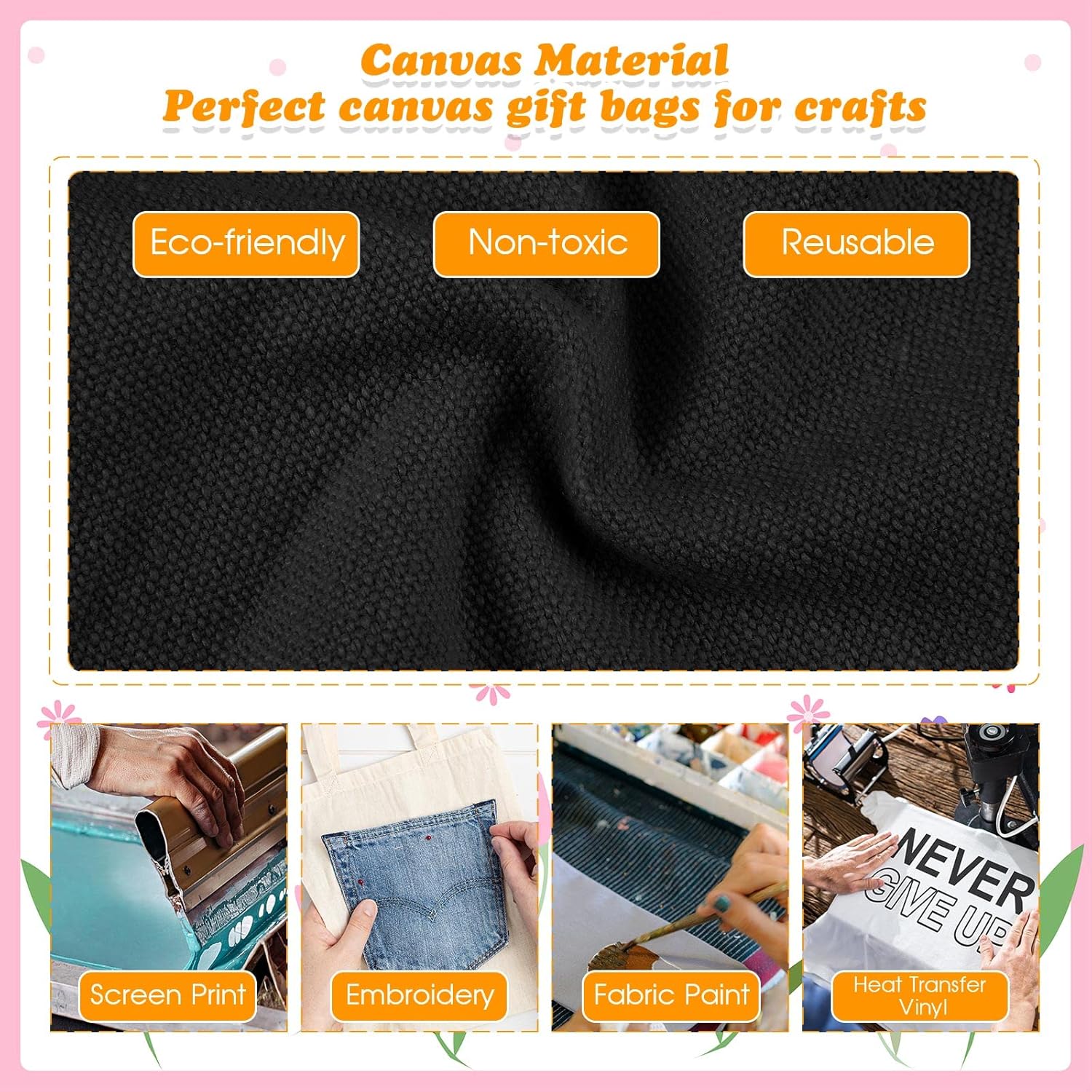 Amylove 24 Pcs Mini Tote Bag Sublimation Blank Canvas Tote Bags Reusable Grocery Luggage DIY Sack Goody for Party Even (8.5 x 8 Inch,Black) - Image 5