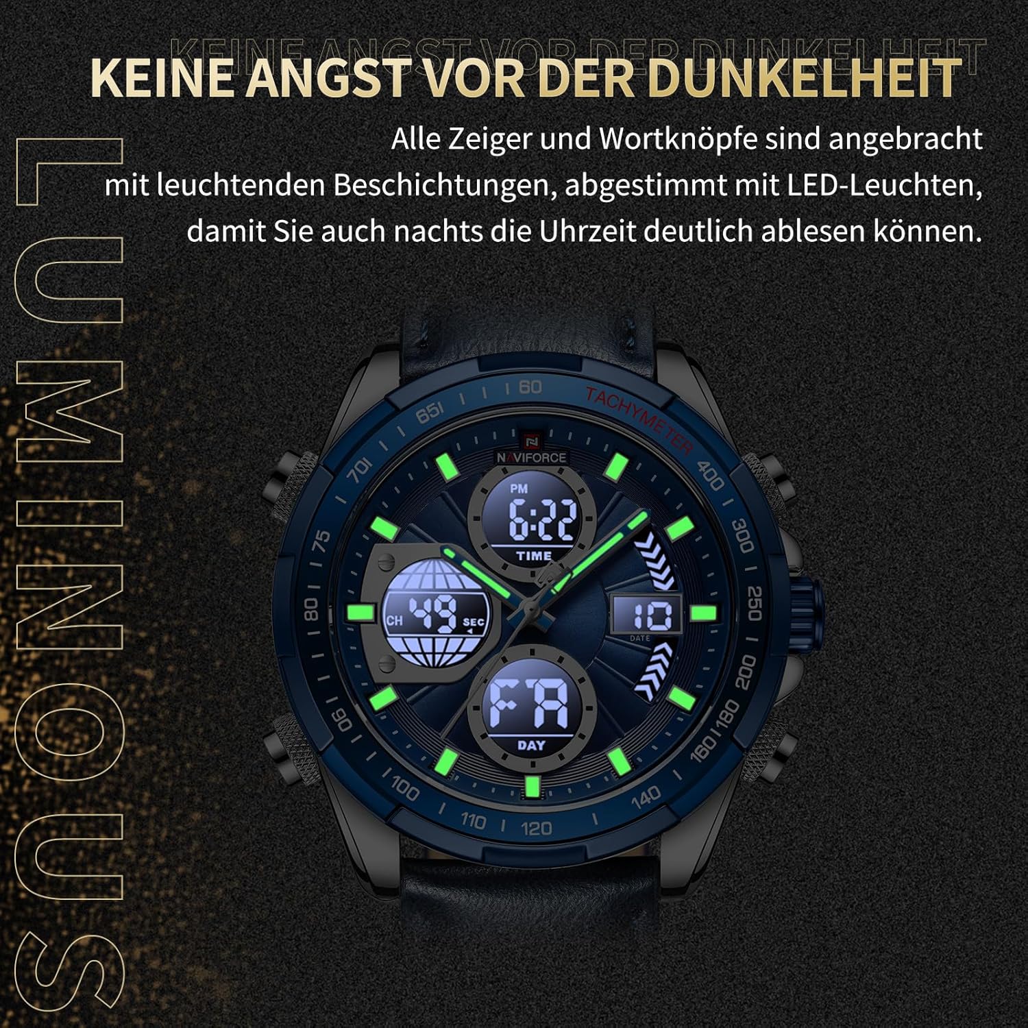 NAVIFORCE Men's Military Digital Watches Analog Quartz Waterproof Watch Sport Multifunctional Leather Wristwatch - Image 4