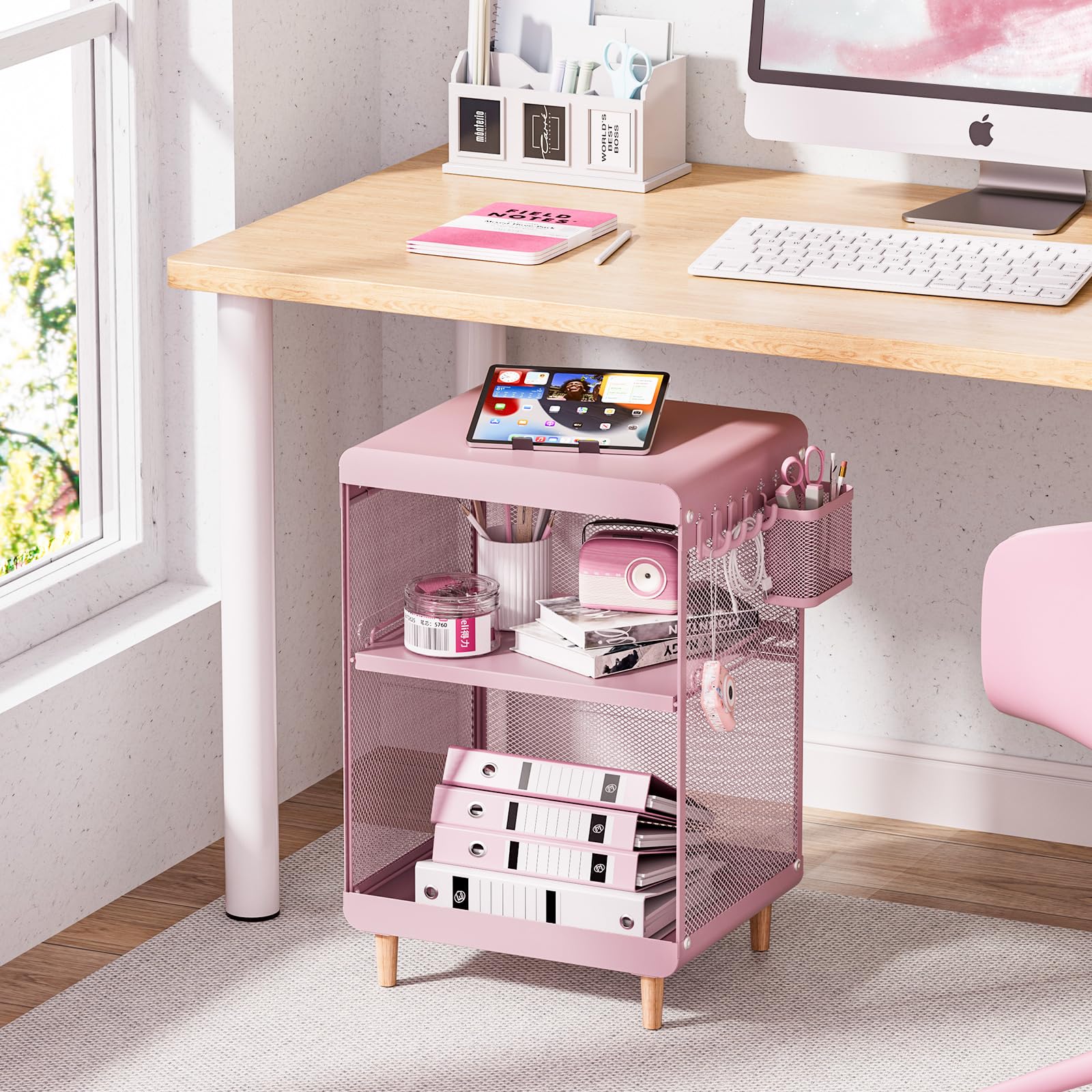 Kleiner-Nachttisch-Beistelltisch mit Ablagefach und Stauraum für Rosa | Sofa-Seite - Kompakt Modernes Design. Vielseitiger Organizer für Haushalt und Büro