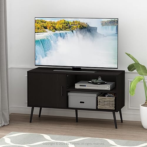 Miniatura 2 de Furinno Claude - Soporte de estilo de mediados de siglo con patas de madera para TV de hasta 55 pulgadas, un gabinete con dos estantes, color