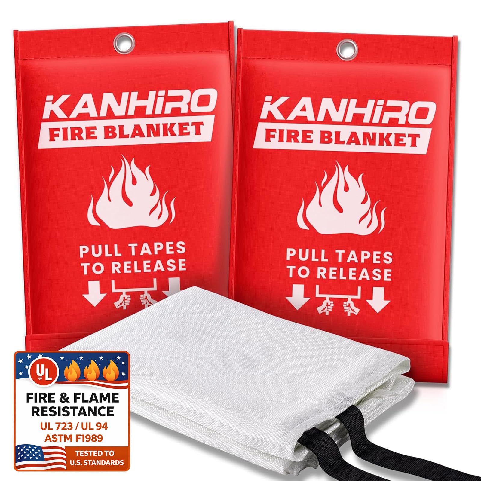 KANHIRO Fire Blanket Emergency for Home Kitchen - Fiberglass Fire Suppression Blanket Great for School, Fireplace, Grill, Car, Office, Warehouse (2 Pack, 39 in X 39 in)