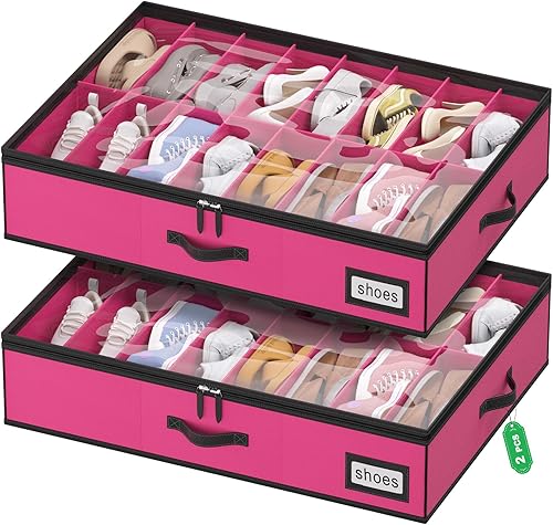 Miniatura 13 de homyfort Organizador de 32 pares de zapatos debajo de la cama, cajas de almacenamiento de zapatos debajo de la cama resistentes, organizador de 2