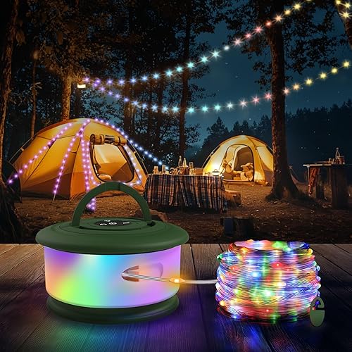 Miniatura 12 de Paquete de 2 tiras de luces de campamento, 3 en 1 luces RGB retráctiles mejoradas para exteriores con 19 modos de iluminación, recuperación rápida
