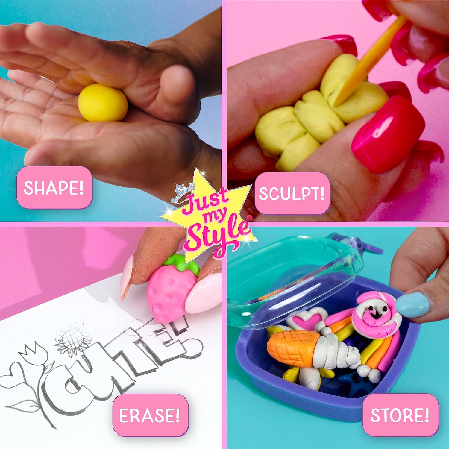 Just My Style Mini Eraser Maker Sculpt and Design Custom Erasers with 8 Unique Eraser Clays, Tools, and Storage Case, DIY School Supply Craft Kit for Kids Ages 6 and Up