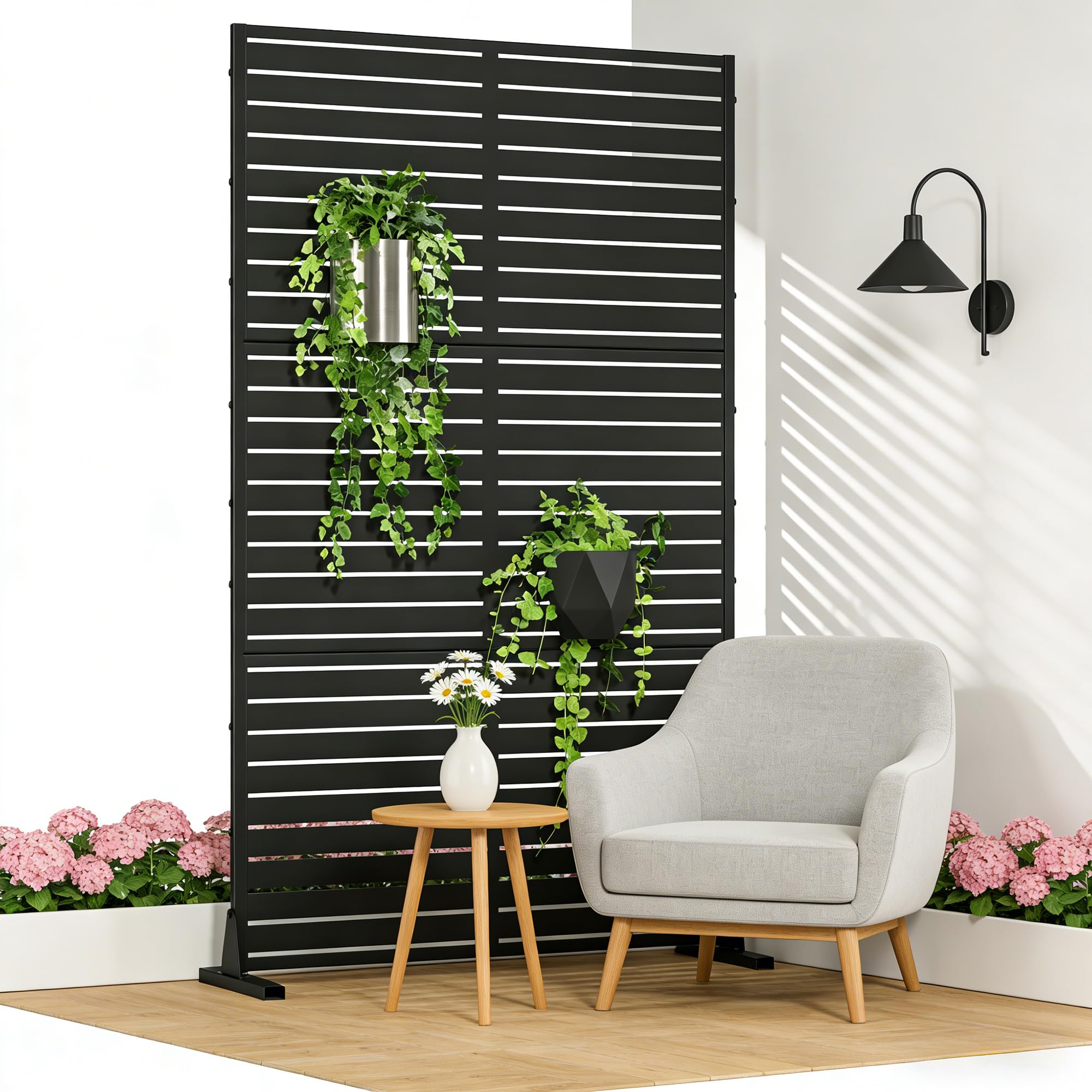 casa.pro Trennwand Nodepp Raumteiler 180 x 90 cm Sichtschutz Outdoor Indoor Raumtrenner Terrasse Balkon verzinkter Stahl Paravent Schwarz