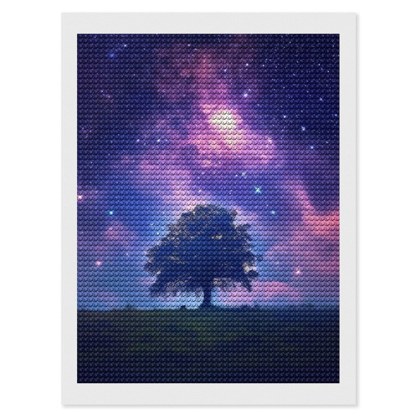 Junmoney Galaxies Reflection Diamond Painting Canvas Kit 12"x16", Adhesive Canvas, Christmas Gift, Full Kit Included, Thoughtful Present