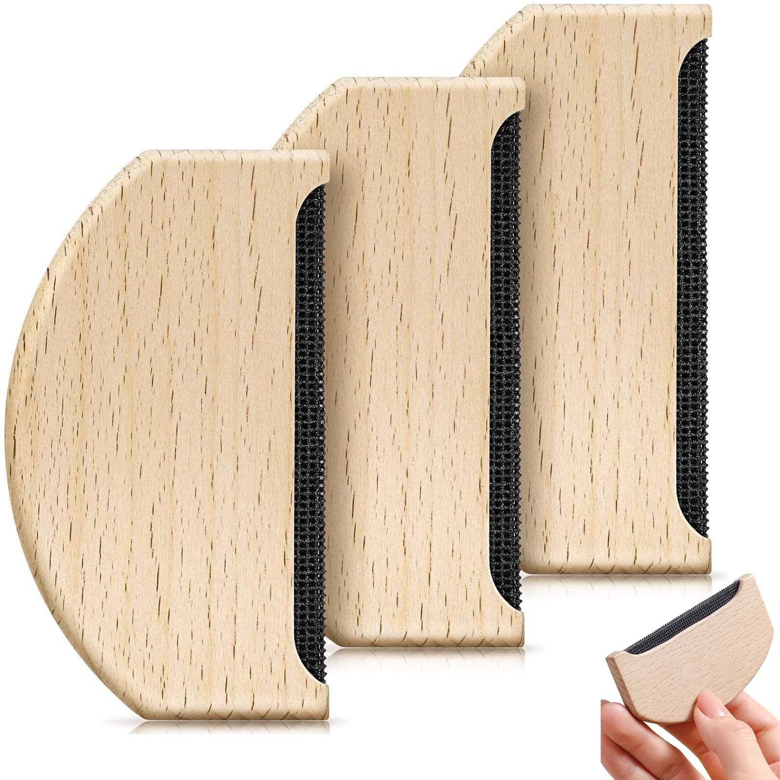 Cashmere Comb in Beechwood, Sweater Shaver Pilling Comb, Portable And Fine Wool Sweaters Wooden Fabric Shaver Fuzz Remover, Brush Tool For De-Pilling Clothing Knits Woolens Scarves Wool (3 Pcs)