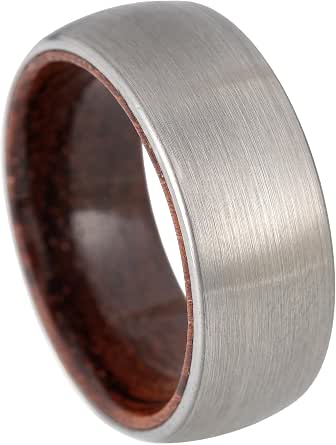 Tungsten Wooden Rings For Men & Women - Whiskey Barrel Wood Inlay, Comfort Fit Wedding Bands Size 7-12