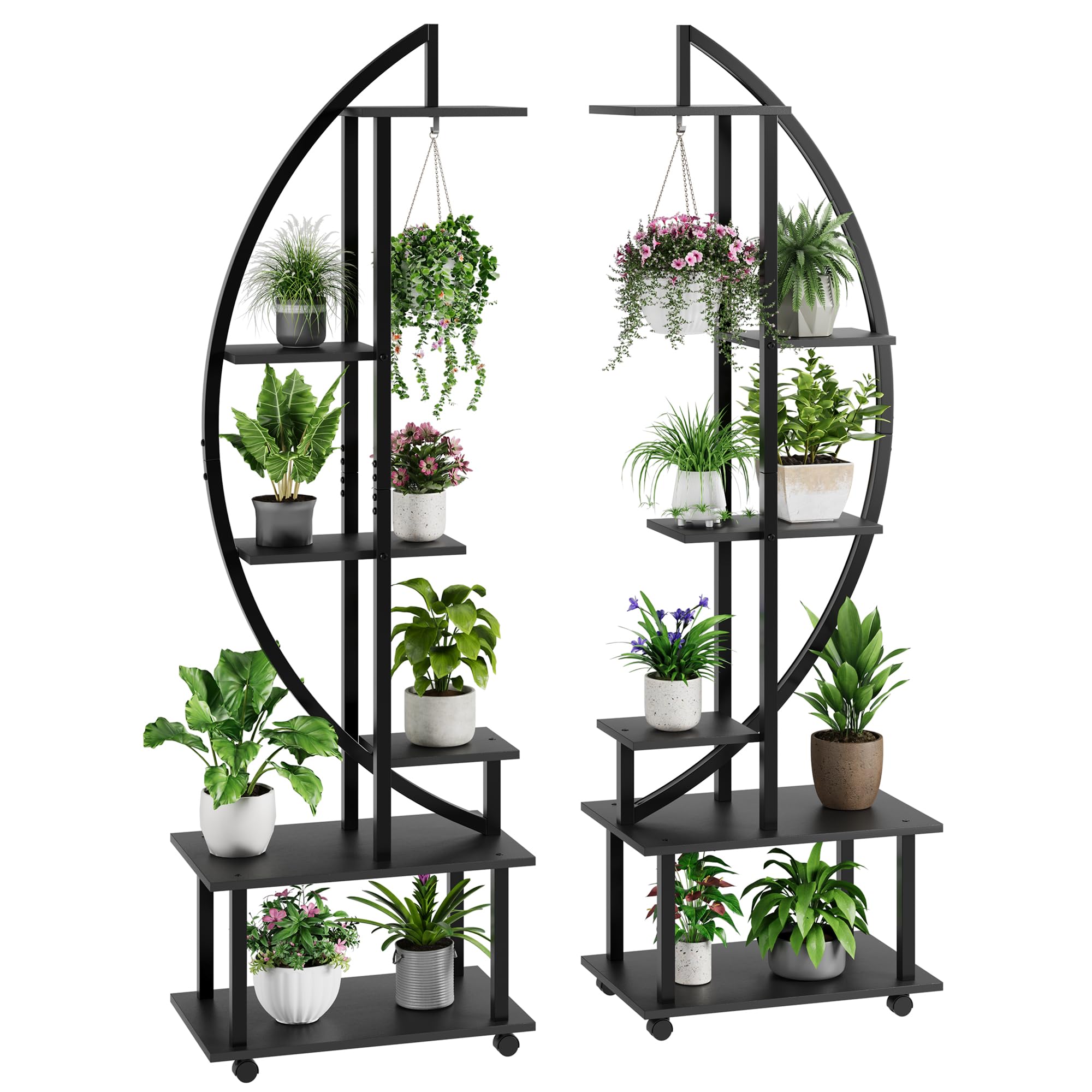 Lot 2 supports plantes demi-lune 6 niveaux 175,8cm noir