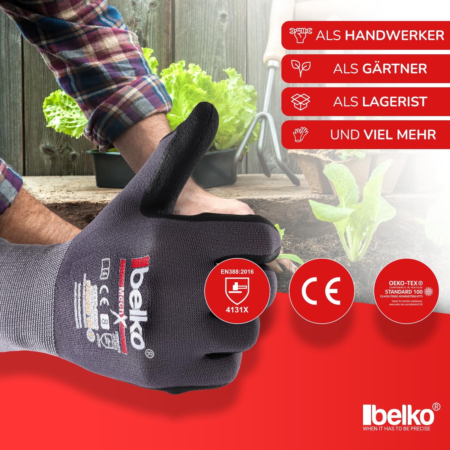 BELKO 12 Paar MechX Arbeitshandschuhe Schutzhandschuhe Montagehandschuhe Griphandschuhe Gartenhandschuhe Feinarbeiten EN388 - Größe: 10 (XL)