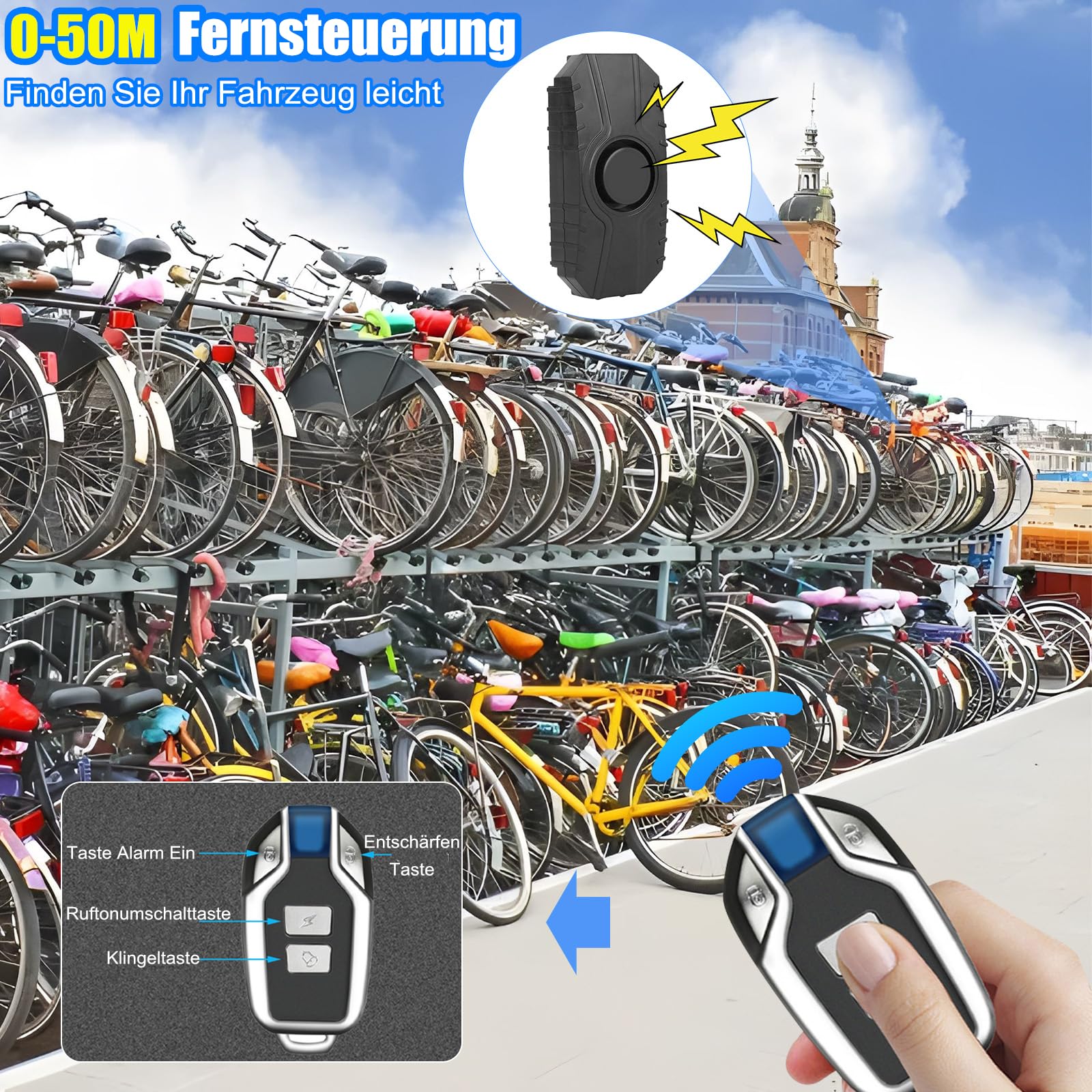 Motorrad Alarmanlage, Anti-Diebstahl Fahrrad Alarm 113dB Laute Vibration Sensing Wireless Anti-Diebstahl Fahrzeug Sicherheits Alarm System mit Fernbedienung für Fahrrad, Motorrad, Roller