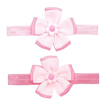 Amazon Brand - Solimo Kids Hair Bands with Flowers, Pink, Pack of 2