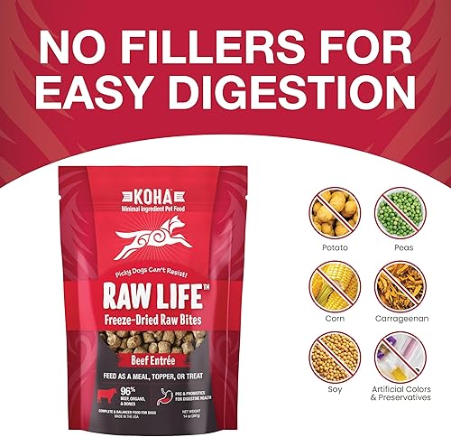 Miniatura 5 de KOHA Raw Life - Pollo crudo liofilizado para perros, comida alta en proteínas, cobertura y golosinas para comedores quisquillosos, bolsa de 14 onzas