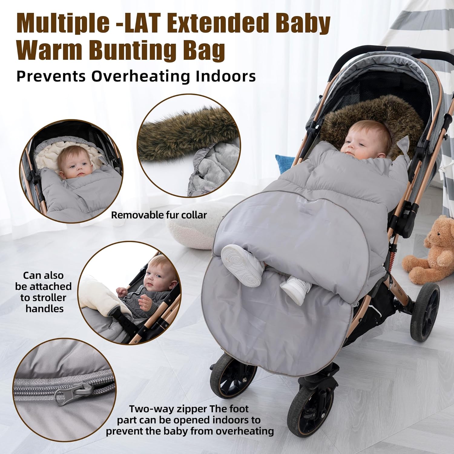 LAT Baby Warm Bunting Bag Universal,Extended and Removable,Stroller Sleeping Bag Cold Weather,Waterproof Toddler Footmuff - Image 5