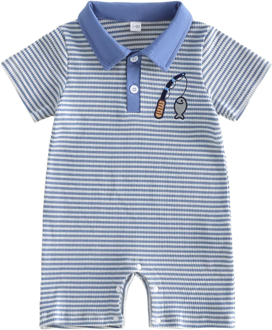 Bagilaanoe Infant Baby Boy Short Sleeve Romper Jumpsuit Fishing/Tracor Waffle Knit Outfit Summer One Piece Clothes