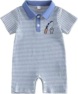Bagilaanoe Infant Baby Boy Short Sleeve Romper Jumpsuit Fishing/Tracor Waffle Knit Outfit Summer One Piece Clothes