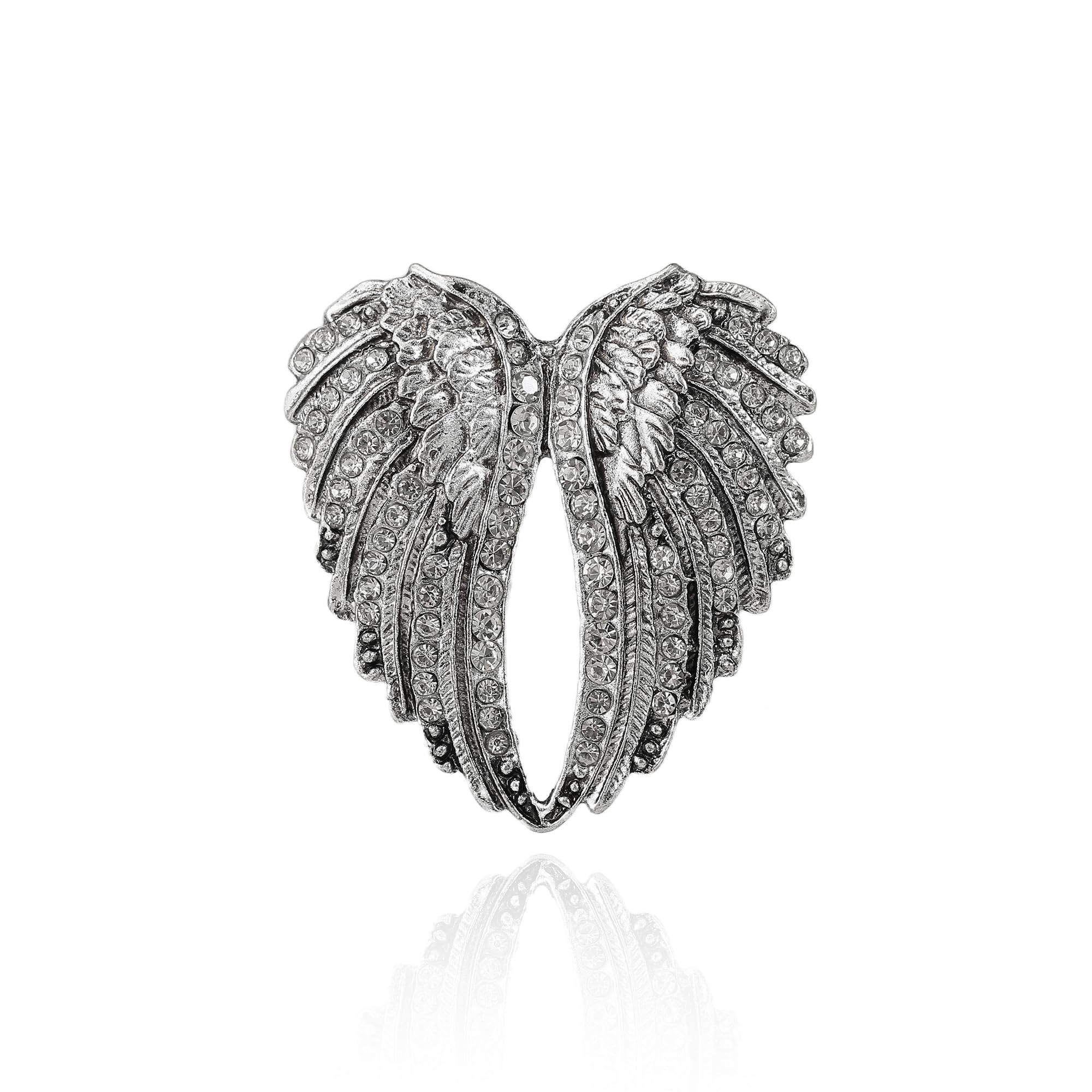 Crystal Angel Wings Brooch,Vintage Rhinestone Feather Lapel Pins Elegant Suit Coat Brooch Punk Wing Heart Collar Pins for Women Men Wedding Party