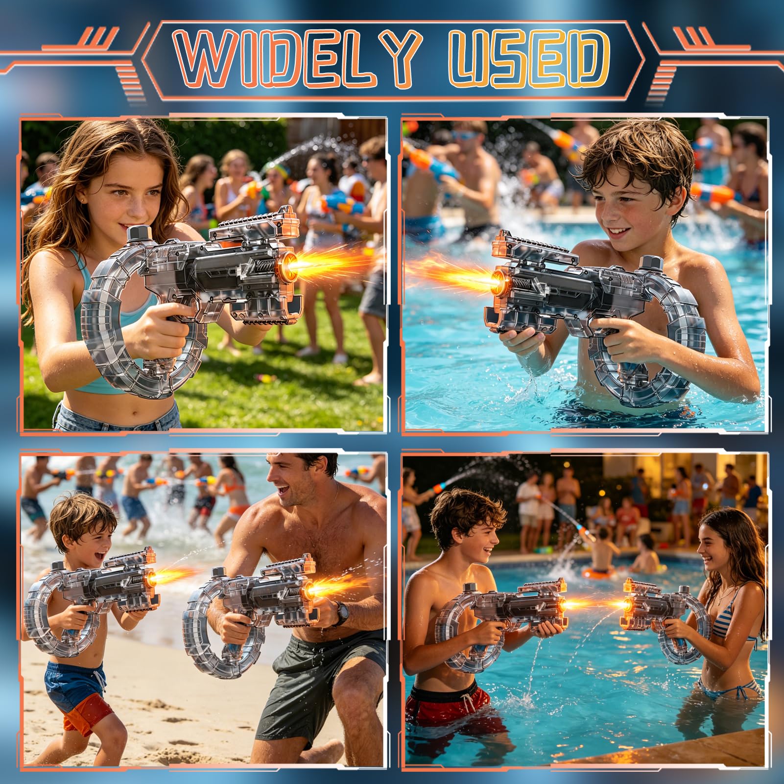 Pistola ad acqua elettrica con luci LED, pistola ad acqua automatica, grande capacità 320 ml, pistola ad acqua con portata fino a 8-9 m, pistola a spruzzo giocattolo per piscina, adulti, ragazzi e