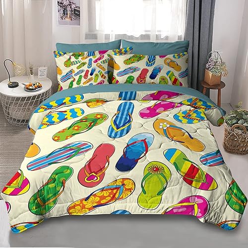 Juego de edredón de playa colorido para niños y niñas, cama moderna de 8 piezas en una bolsa, 1 edredón, 2 fundas de almohada, 1 sábana encimera, 1