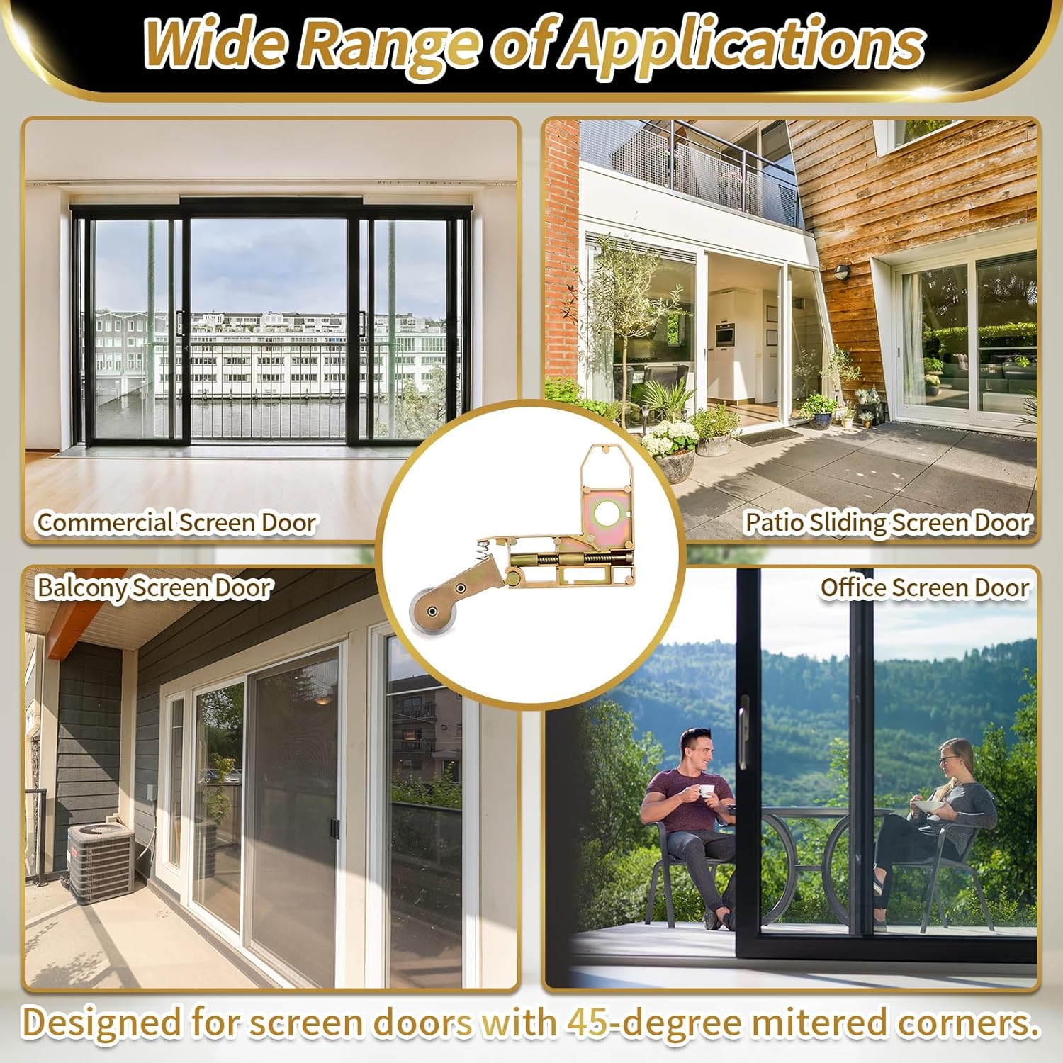 4 Pack Sliding Screen Door Corner Insert Rollers Assembly with 1" Diameter Concave Stainless Steel Wheels, Screen Door Roller Replacement with Corner Insert for Balcony, Patio, Commercial