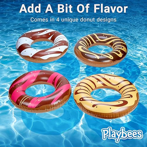 Miniatura 3 de Flotadores inflables para piscina con forma de dona de chocolate, paquete de 4 unidades, 20 pulgadas, flotadores inflables para niños, divertido