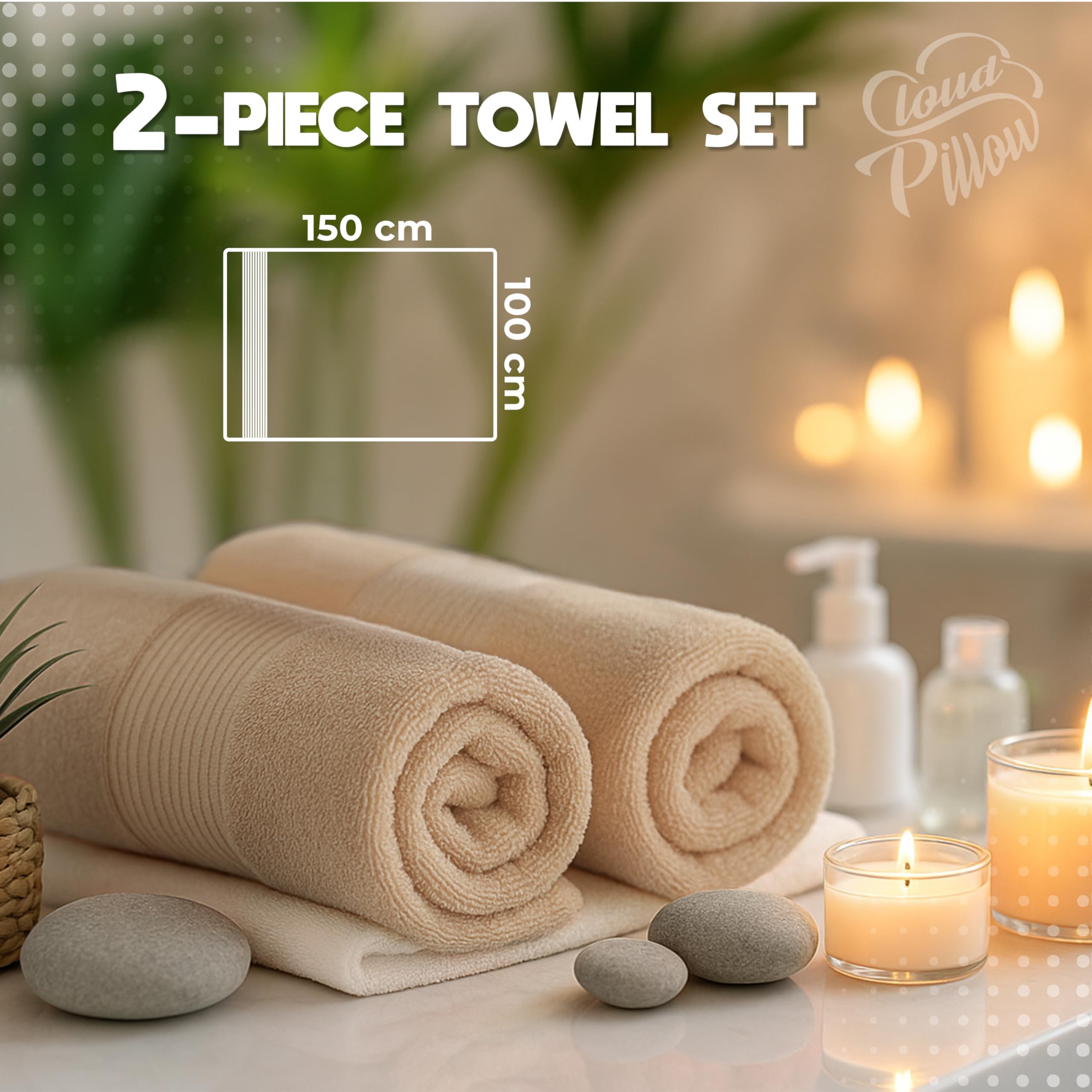 Cloud Pillow Toallas baño 100x150 2 Piezas - 100% Algodón – 500 g/m2 - Suaves, Absorbentes y Duraderas - Oeko-Tex - Ideal para Hogar y Wellness | 100% algodón, 500 g/m², suaves, absorbentes y resistentes, toallas de baño, textiles de baño y toallas de bañ