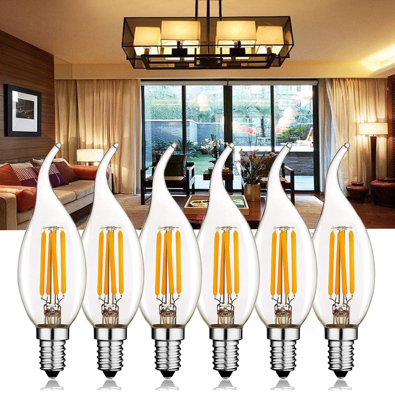 Bulb - UL LED candelabri, lampadario LED da 4 Watt, 350 lumen, E12 base candelabri base lampadina, 2700 K- interni o esterni (confezione da 6)