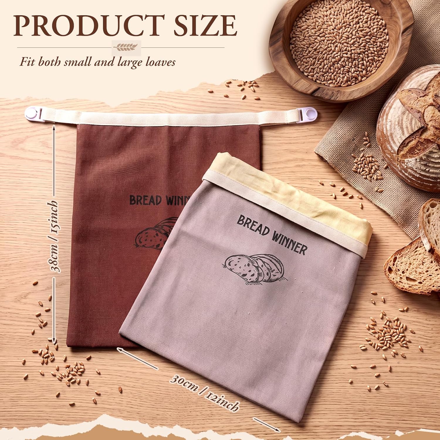 4 Pack Reusable Beeswax Bread Bags, 15x12 Inch with Buckle image 2