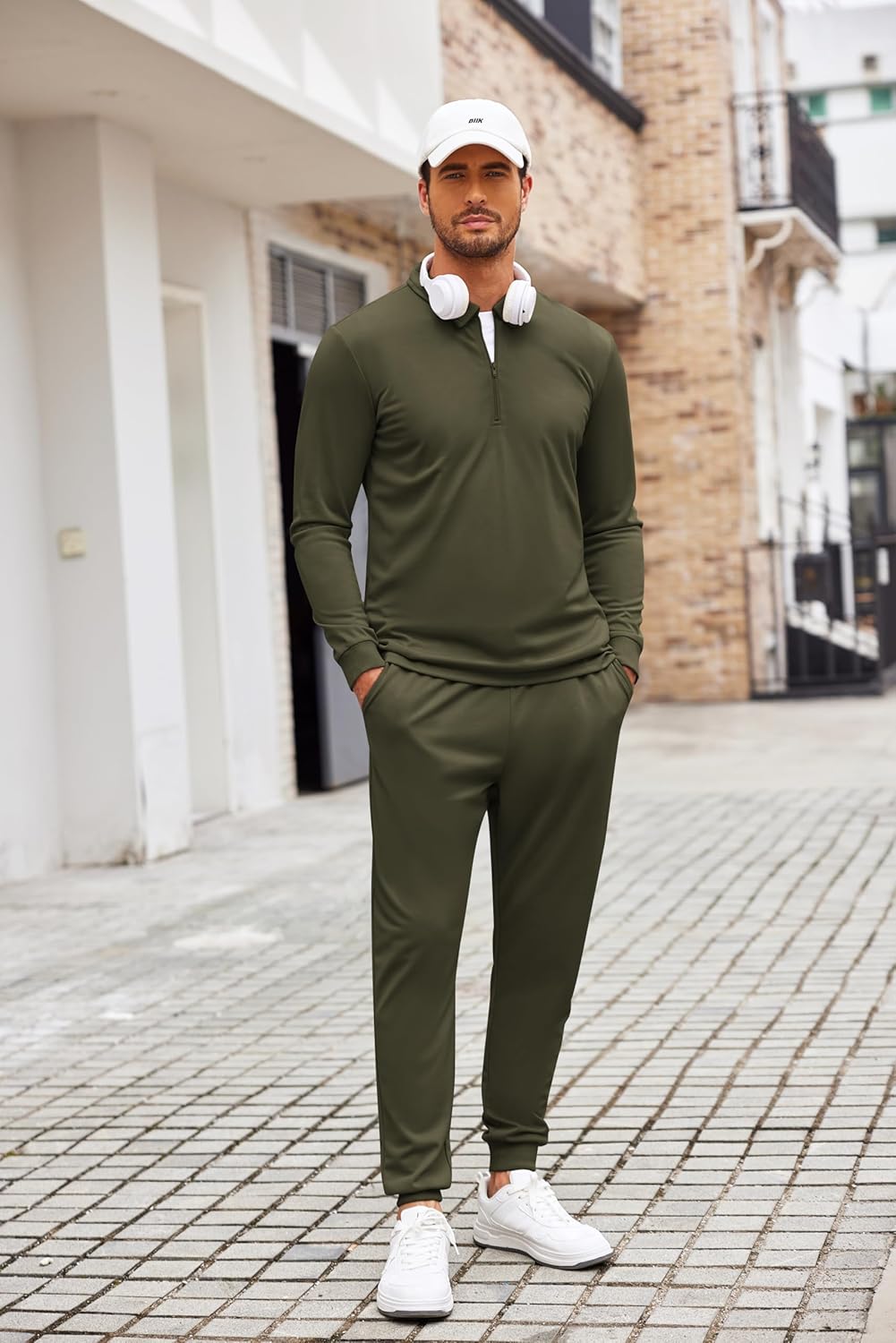 COOFANDY Men's Tracksuit 2 Piece Quarter Zip Polo Athletic Sweatsuits Casual Running Jogging Sport Suit Sets - Image 2