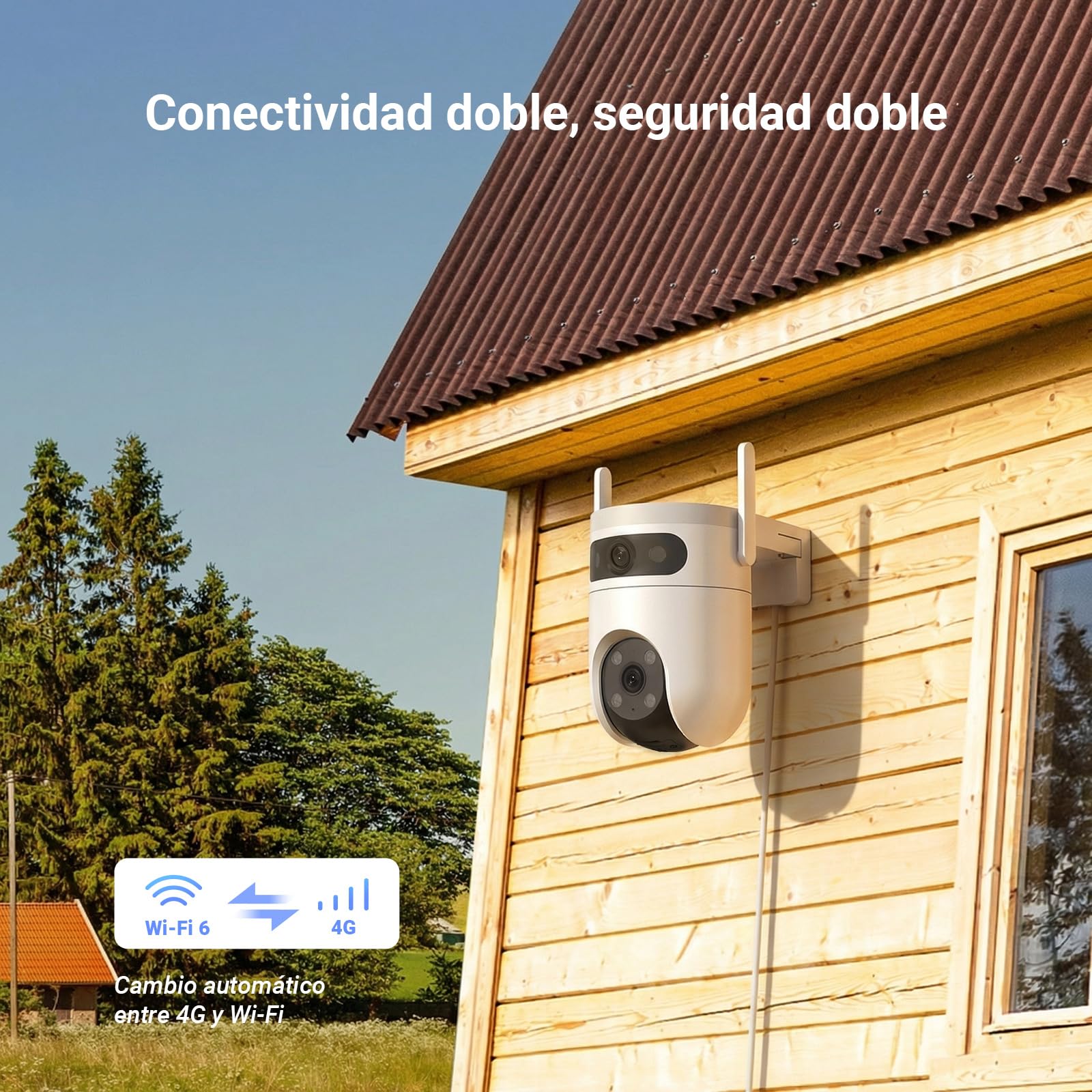 EZVIZ H9c 4G/WiFi Cámara de Vigilancia Exterior, 3K + 3K, Doble Lente, Detección IA Humano/Vehículo, Seguimiento Automático, Visión Nocturna en Color 40m, Ideal Fincas y Obras