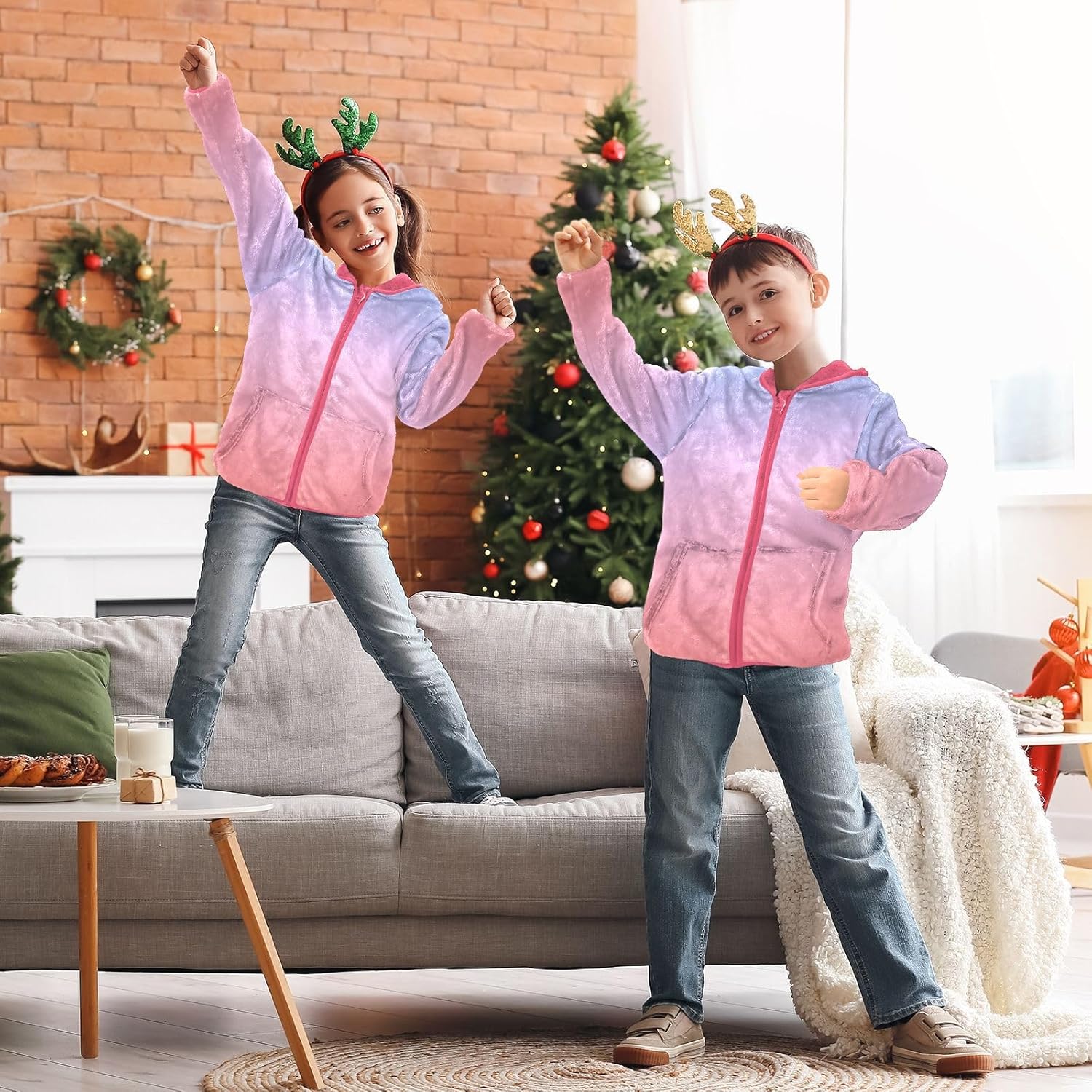 GuoChe Pink Purple Gradient Hooded Fleece Jacket Baby