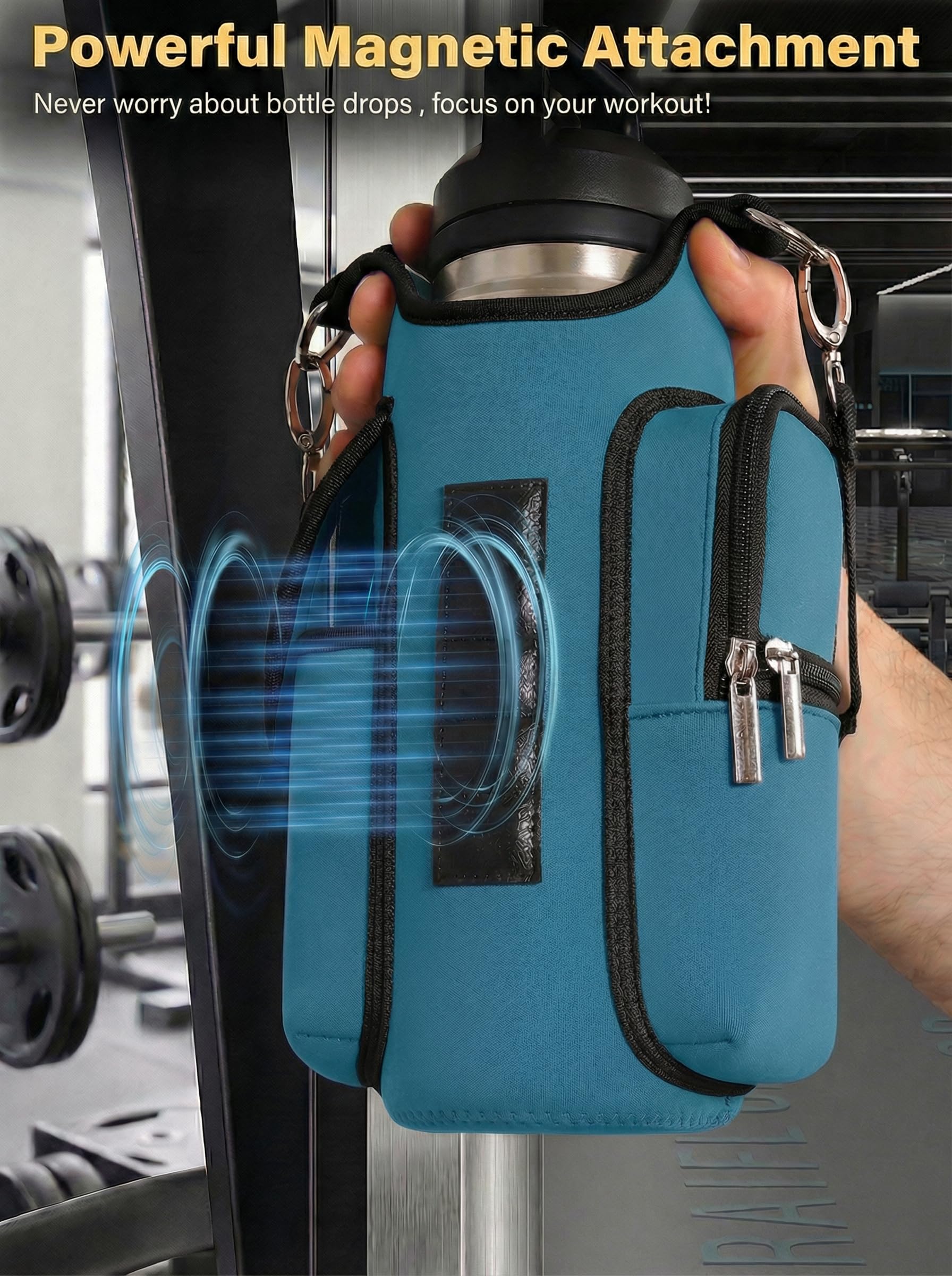 AUPET Magnetischer Turnbeutel für Damen und Herren, kleiner Turnbeutelorganizer, Crossbody-Magnete, Wasserflaschenhalter, passend für 530 - 1134 ml Owala Yeti Hydro Flask, Workout-Tasche für Handy