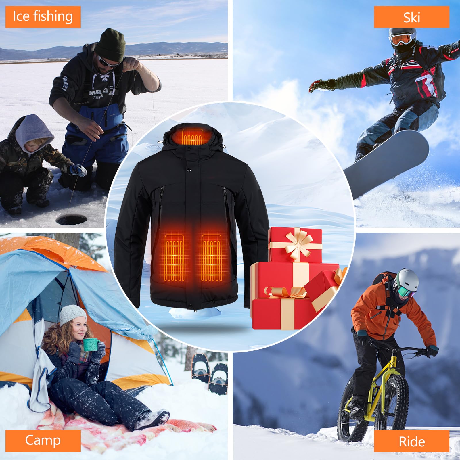 Chaqueta Calefactable Impermeable con Capucha para Hombres y Mujeres