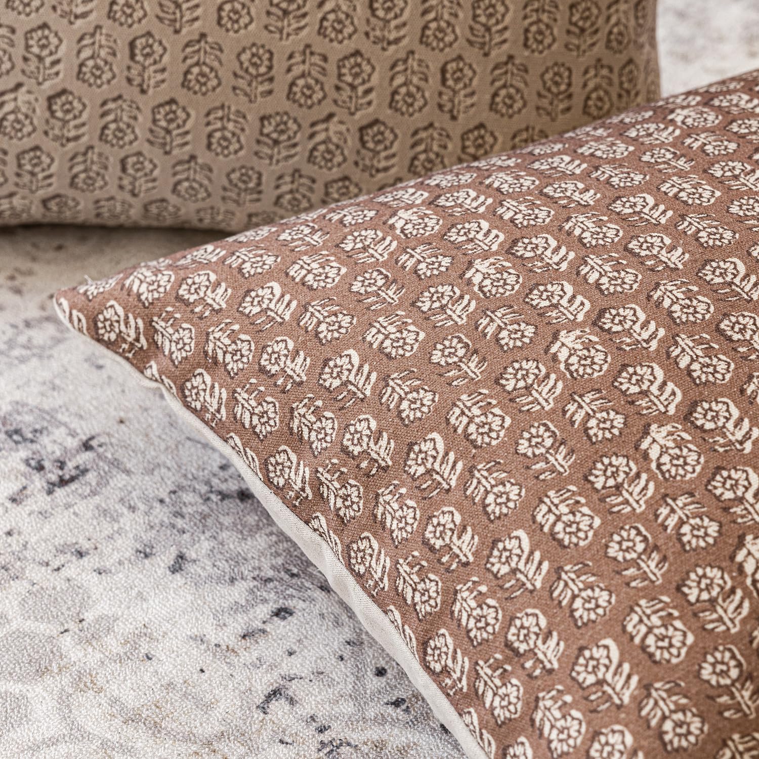 Juego de 2 fundas de almohada decorativas con estampado floral neutro, fundas de cojín vintage estilo campestre, decoración bohemia para el hogar, sofá, silla, dormitorio, sala de estar al 3