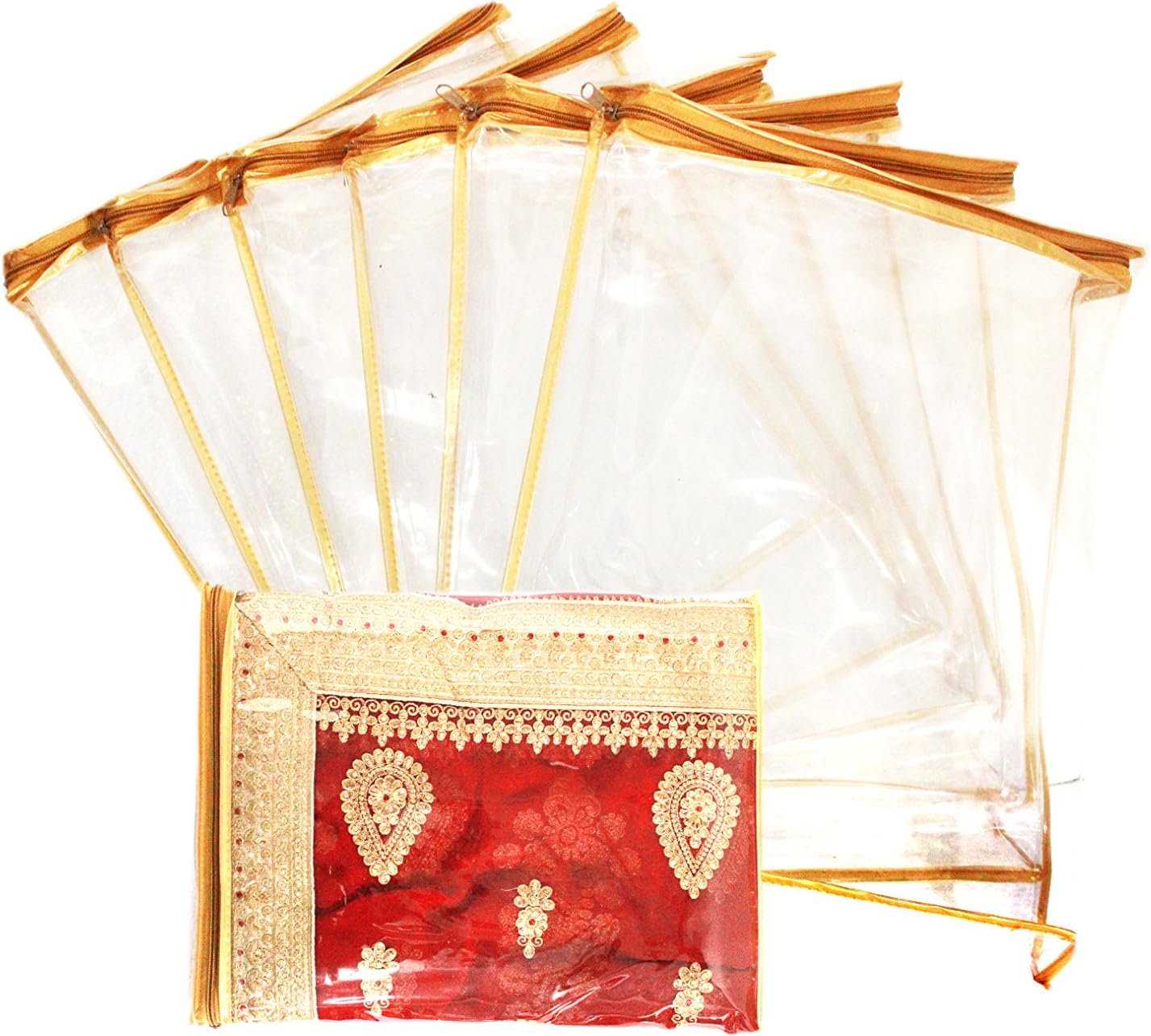 THOBHAN Unique Stores Single Packing Saree Cover/Bag with Handle & Heavy PVC Clothes Cover (GOLD, 6)